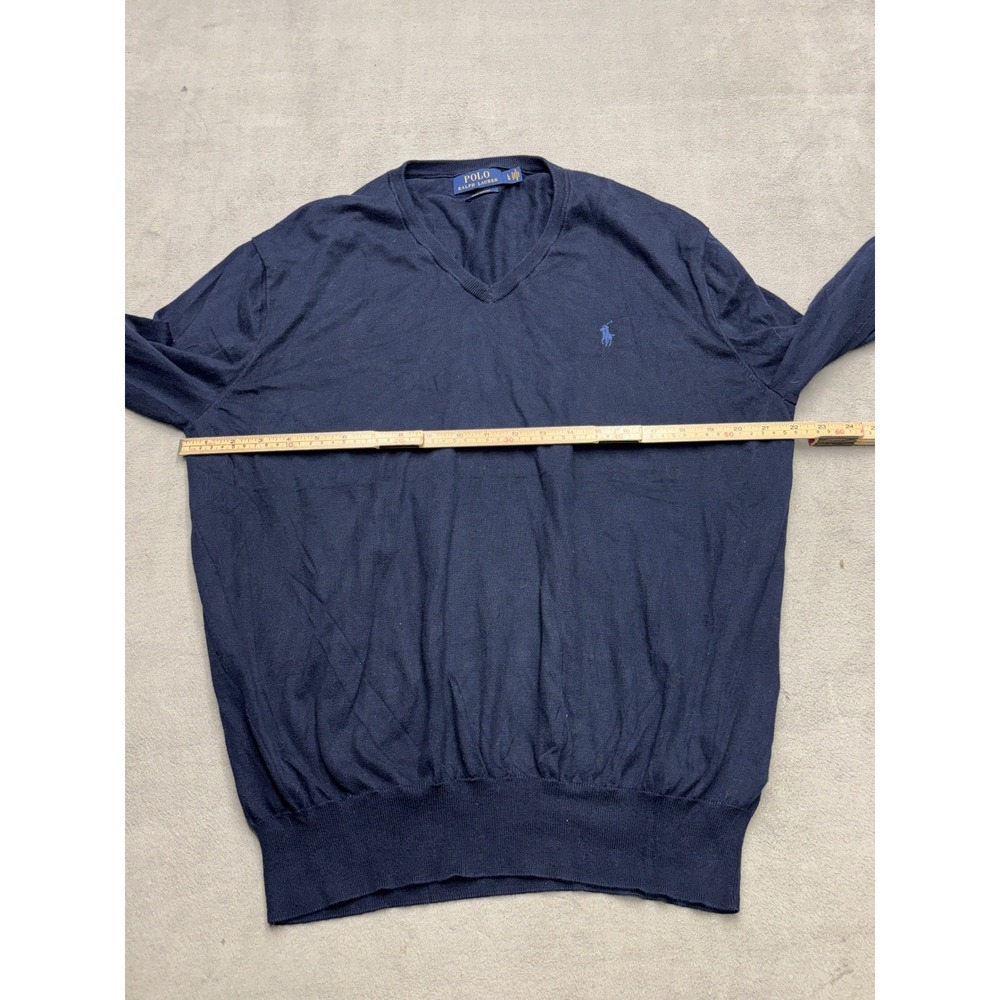 Polo Ralph Lauren V Neck Navy Blue Pima Cotton Sweater Mens Large - Picture 4 of 6